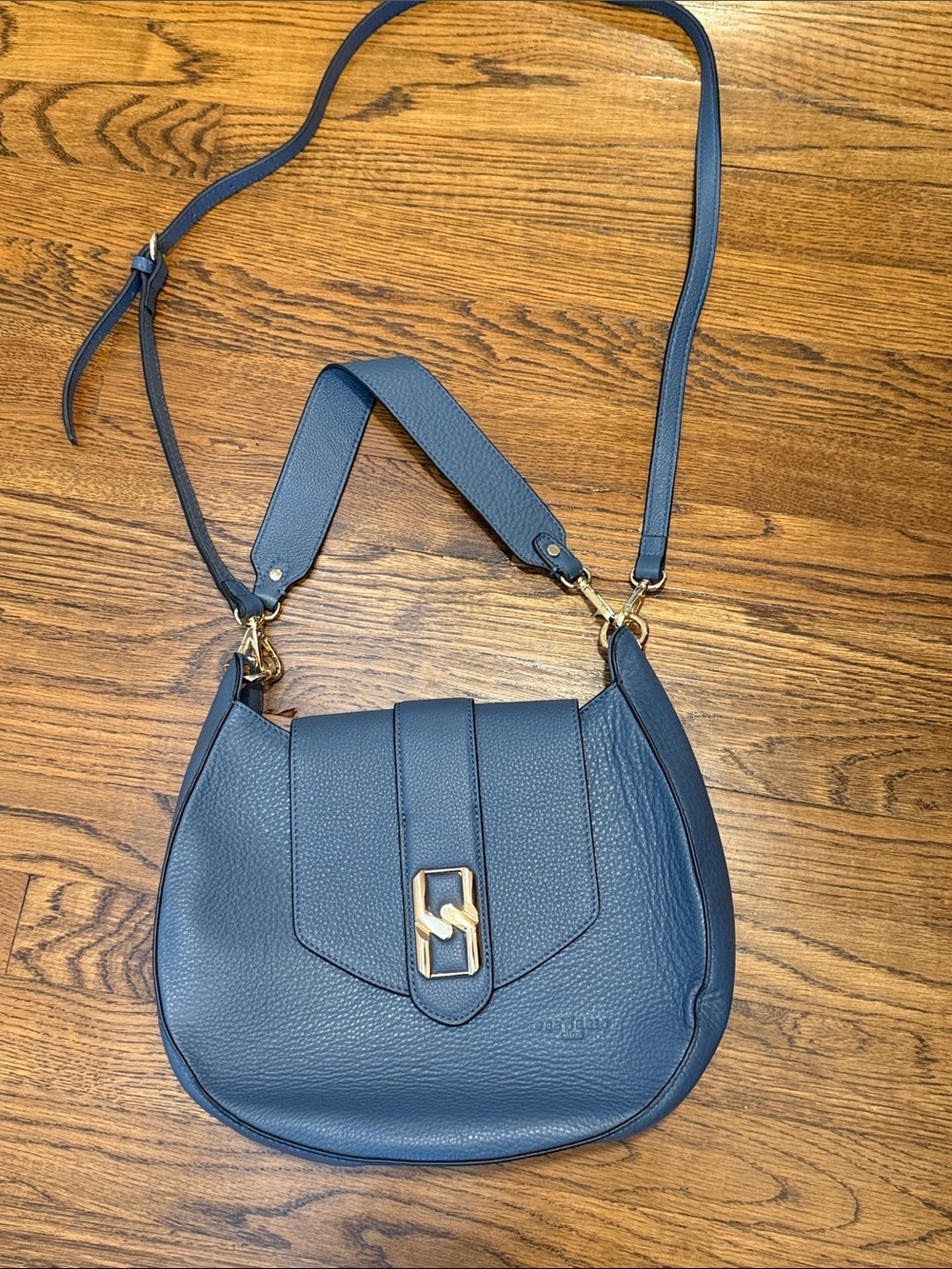 Pebbled Navy Crossbody with Gold Accent
